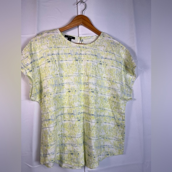 Alfami Womens Lime Green Yellow print Linen Blend Top Blouse Size M - Picture 1 of 8